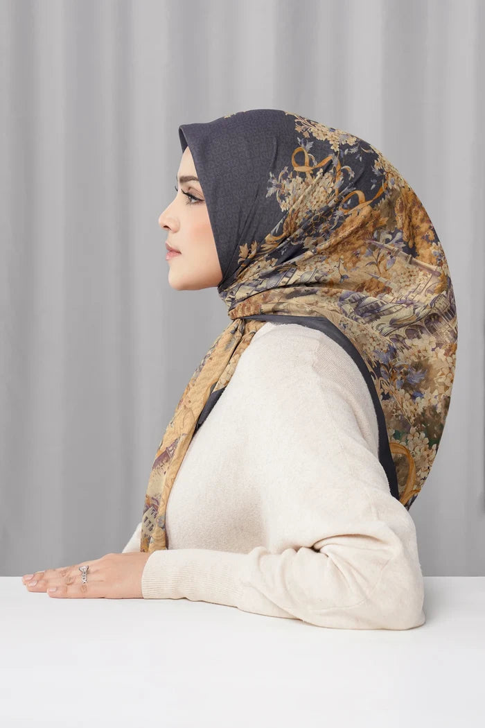 istanbul printed square scarf in zeytin by buttonscarves side view