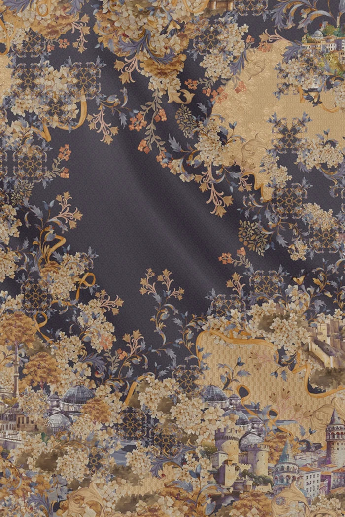 istanbul printed square scarf in zeytin by buttonscarves pattern detail
