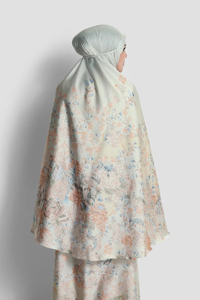 istanbul satin silk prayer robe in dallah by buttonscarves back view