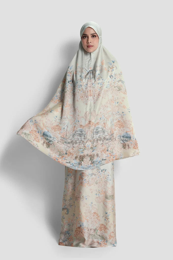 istanbul satin silk prayer robe in dallah by buttonscarves front view