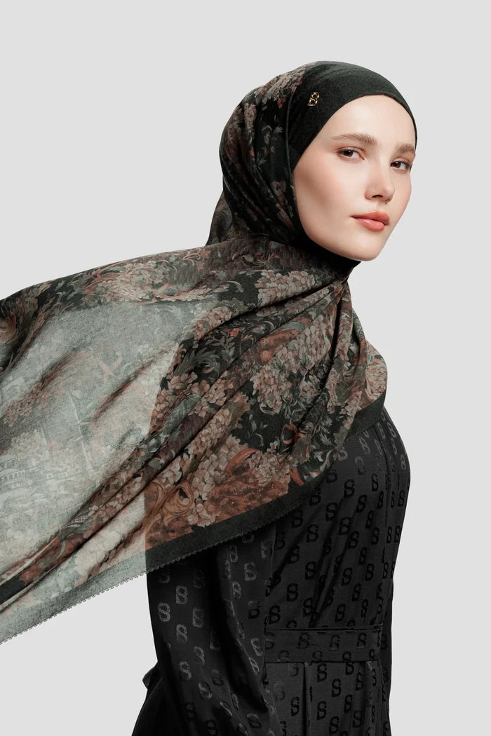 istanbul tie back shawl in black chili by buttonscarves style look
