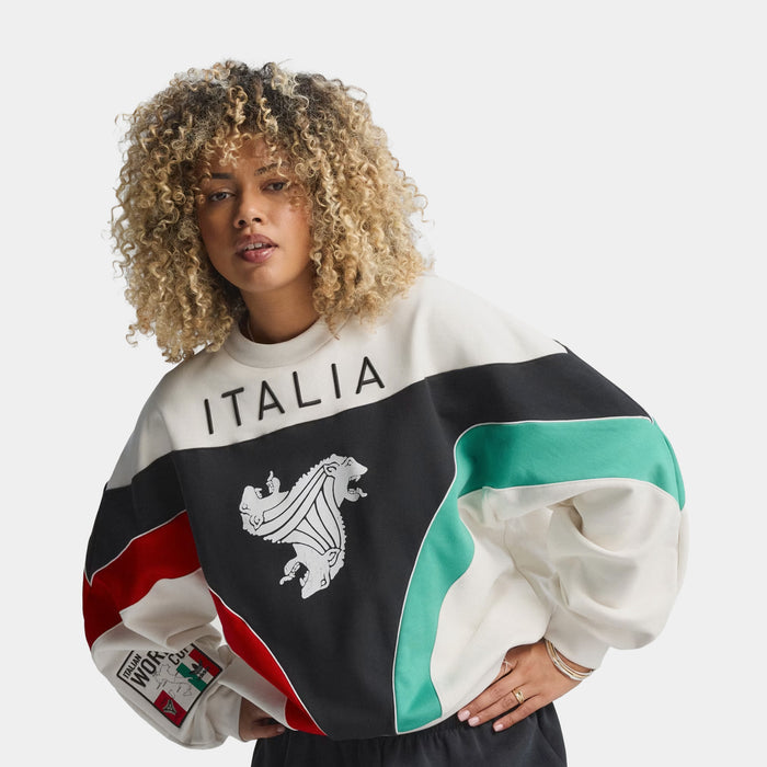 Italia Coppa Del Mundo Womens Crewneck (Cloud White/Black/Vivid Red/Semi Court Green)