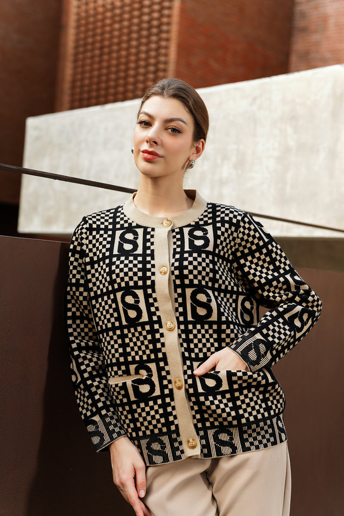 Ivy Plaid Cardigan - Black