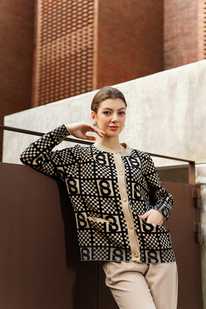 Ivy Plaid Cardigan - Black