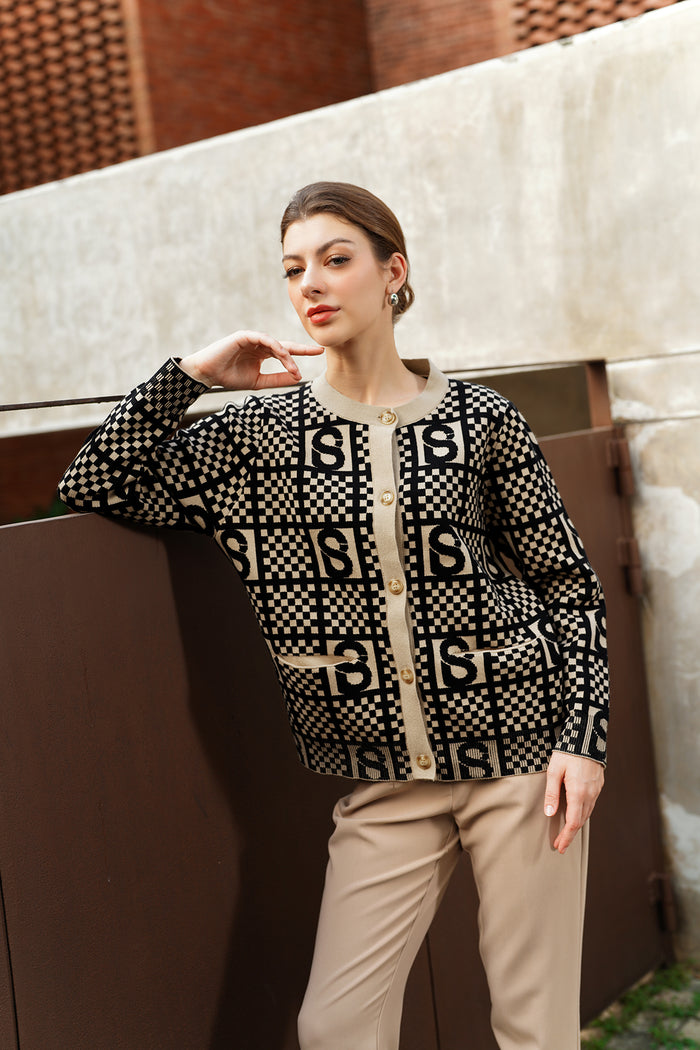 Ivy Plaid Cardigan - Black