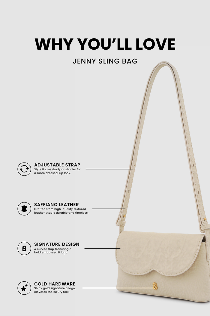 jenny sling bag in beige by buttonscarves feature overview