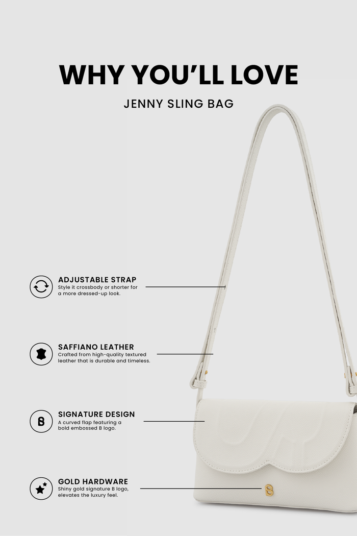 jenny sling bag in broken white by buttonscarves feature overview
