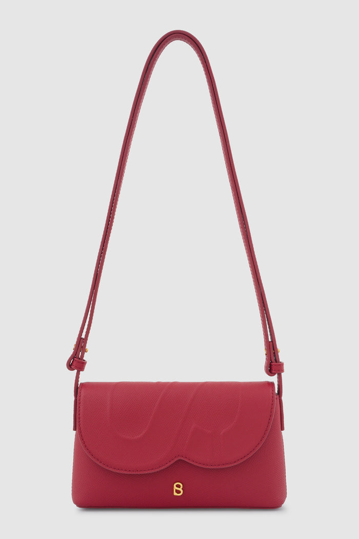 jenny sling bag in scarlet red by buttonscarves front view