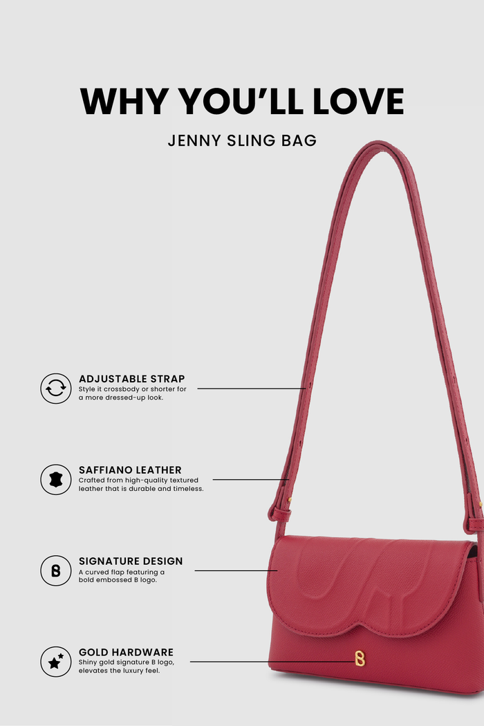 jenny sling bag in scarlet red by buttonscarves feature overview