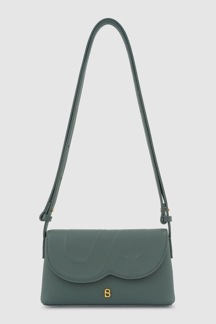jenny sling bag in slate green by buttonscarves front view