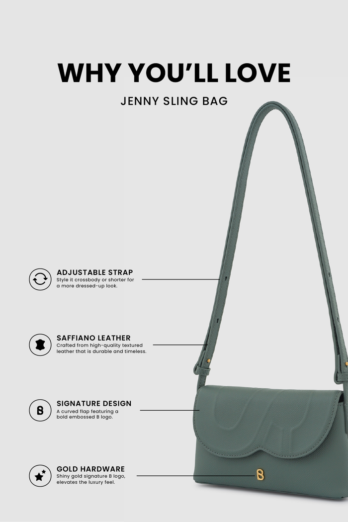 jenny sling bag in slate green by buttonscarves feature overview
