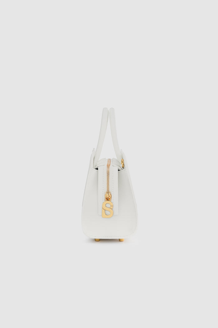 joy bag small with saffiano leather in bianco candido by buttonscarves side view