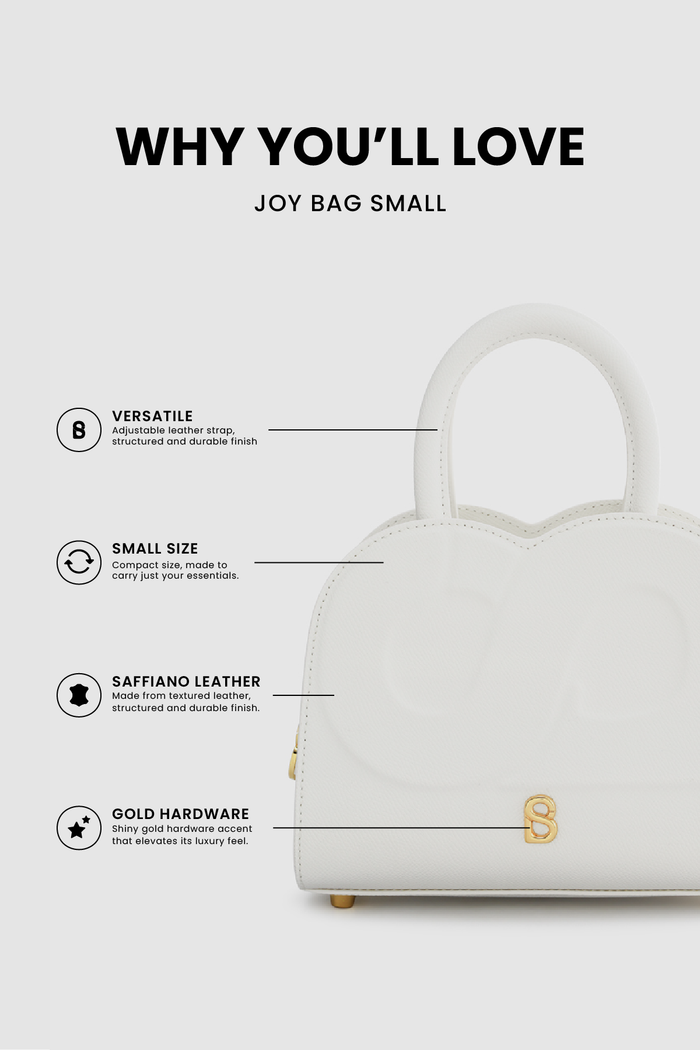 joy bag small with saffiano leather in bianco candido by buttonscarves feature overview