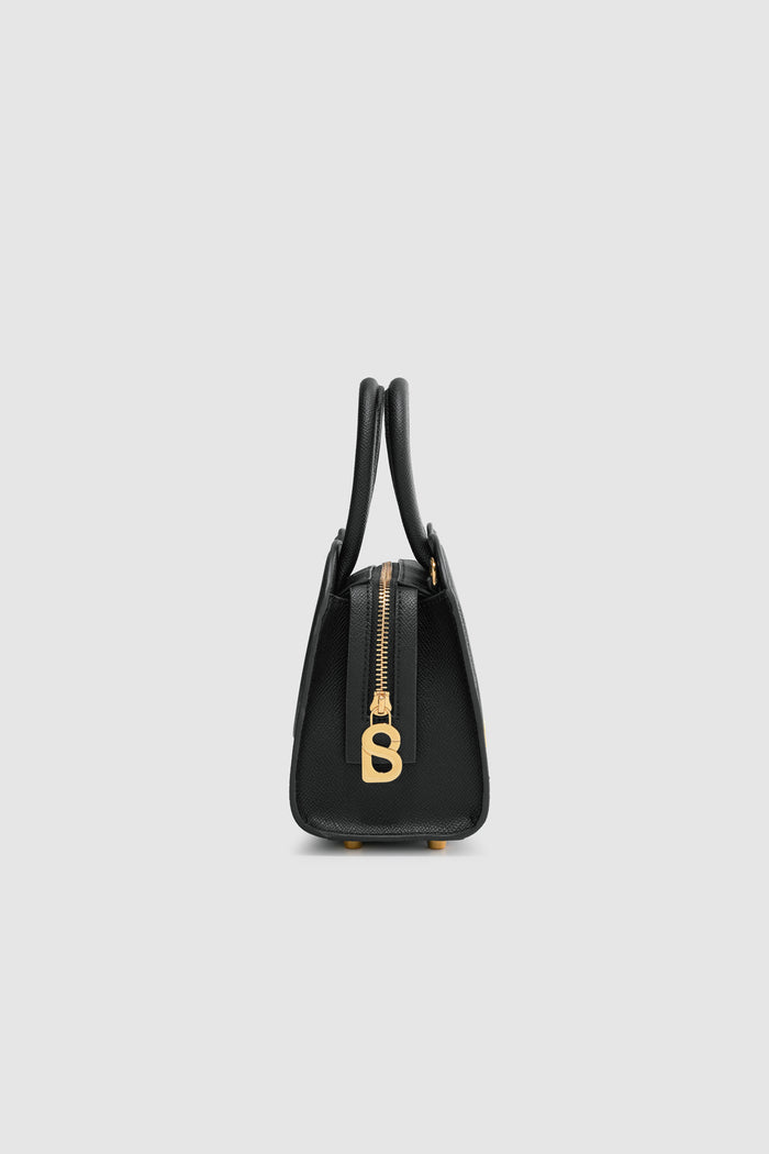 joy bag small with saffiano leather in black by buttonscarves side view