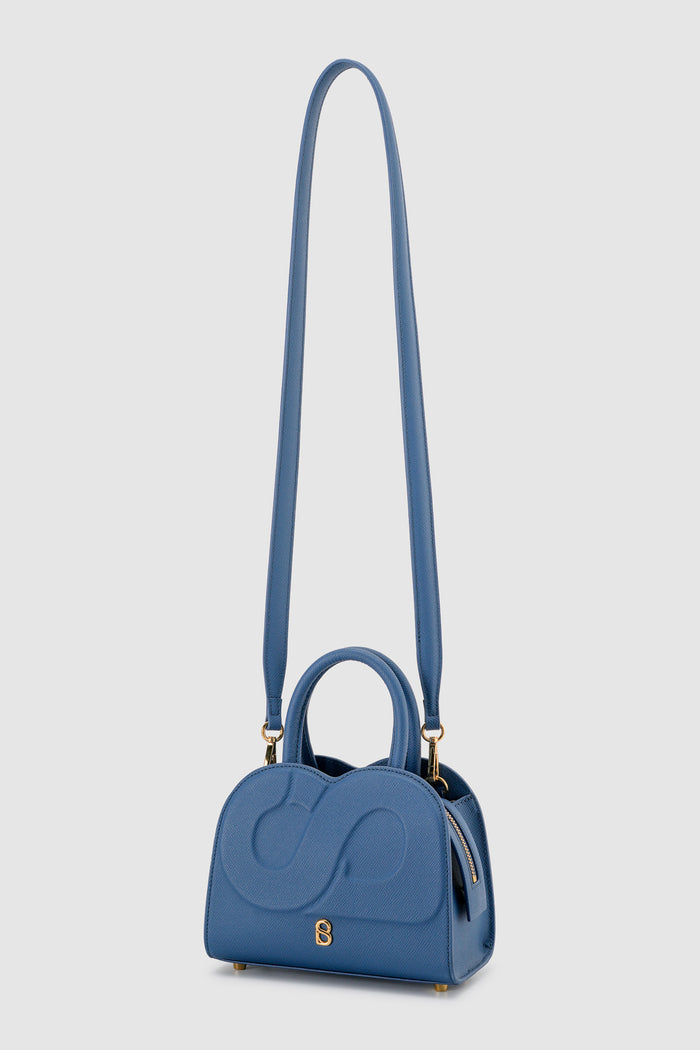 joy bag small with saffiano leather in bluebell by buttonscarves with detachable strap