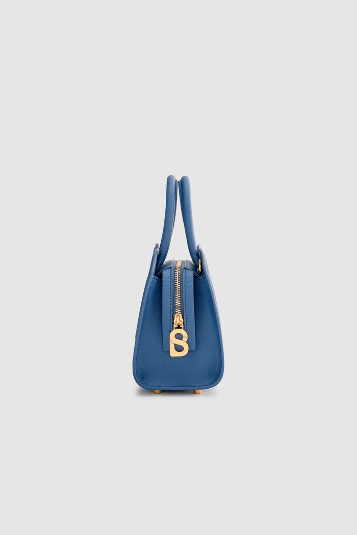 joy bag small with saffiano leather in bluebell by buttonscarves side view