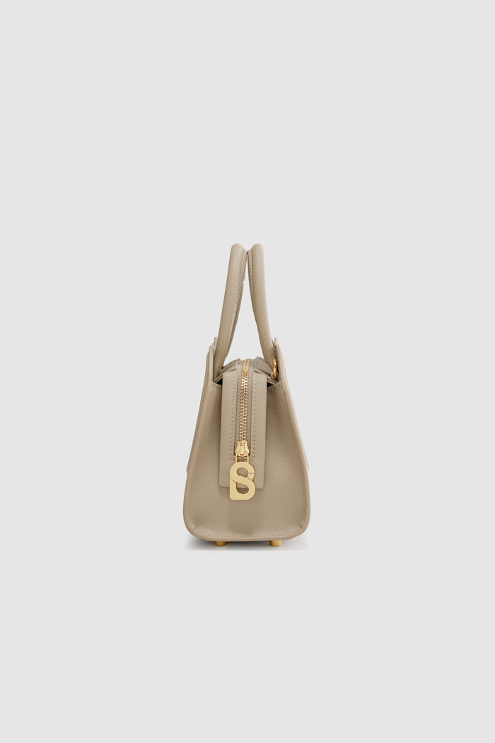 joy bag small with saffiano leather in clay by buttonscarves side view