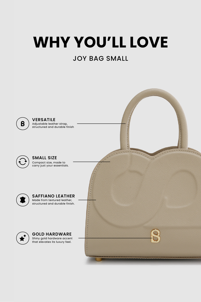 joy bag small with saffiano leather in clay by buttonscarves feature overview