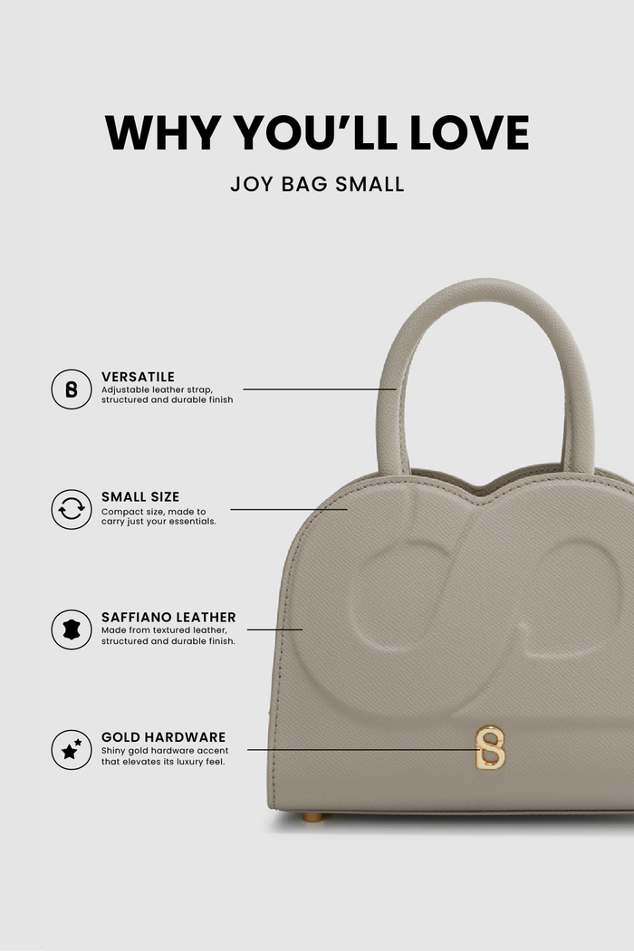 joy bag small with saffiano leather in creta by buttonscarves feature overview