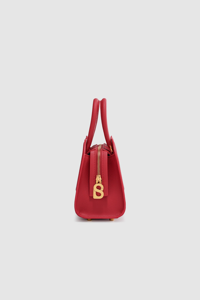 joy bag small with saffiano leather in lacca by buttonscarves side view