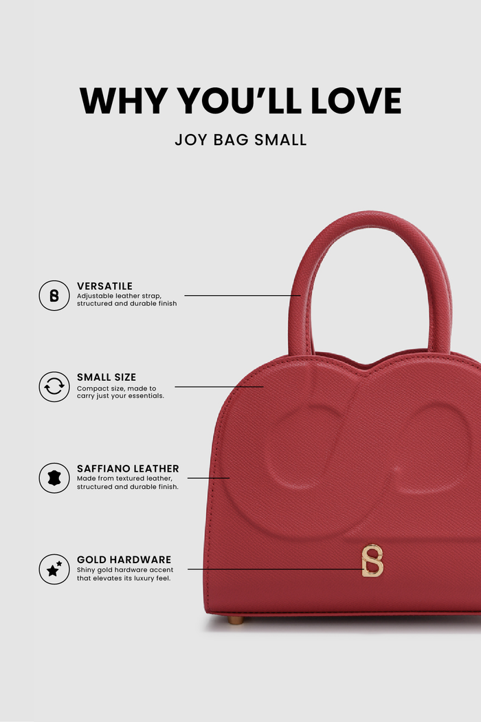 joy bag small with saffiano leather in lacca by buttonscarves feature overview