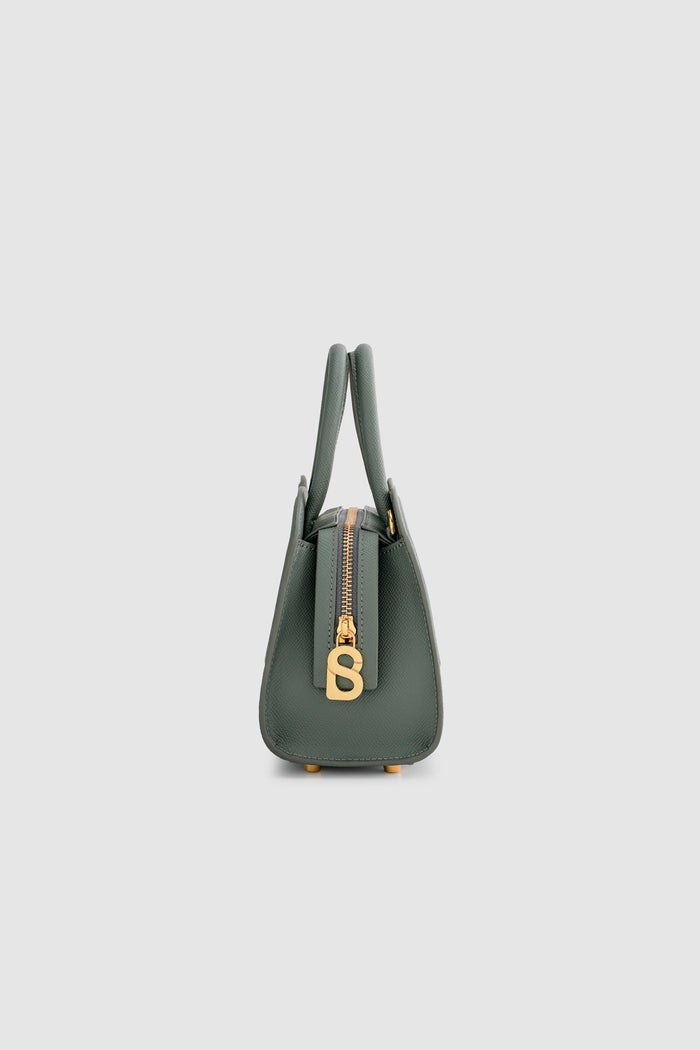 joy bag small with saffiano leather in loden by buttonscarves side view