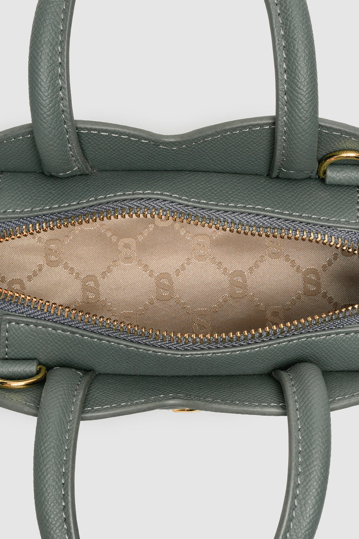 joy bag small with saffiano leather in loden by buttonscarves interior compartment