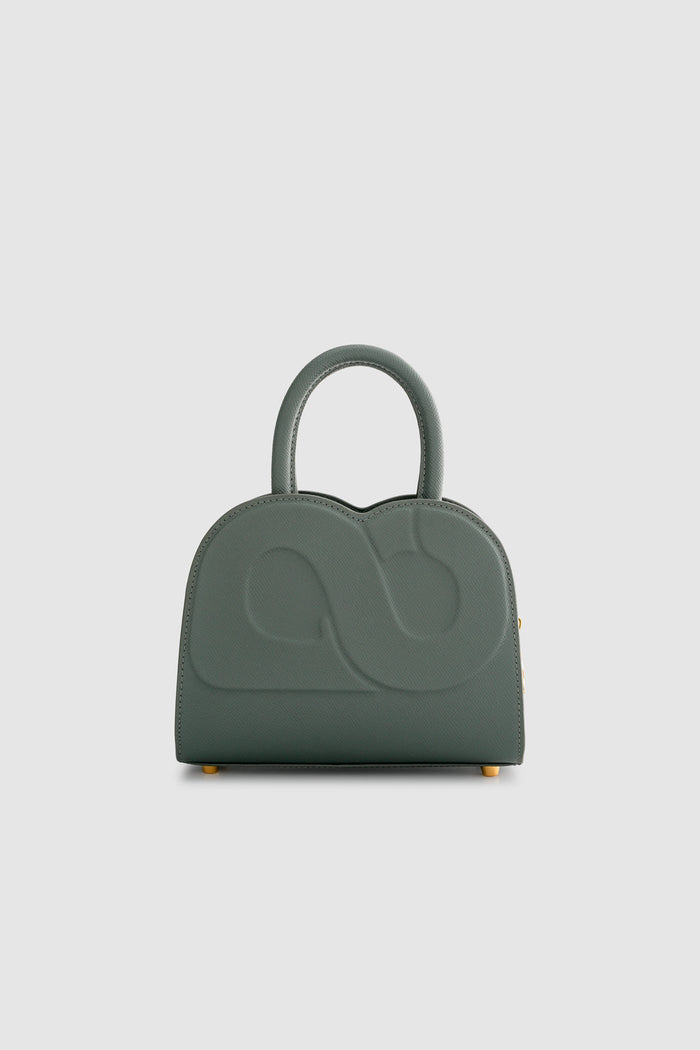 joy bag small with saffiano leather in loden by buttonscarves back view