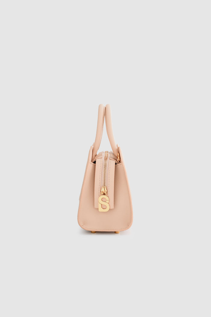 joy bag small with saffiano leather in seaside by buttonscarves side view