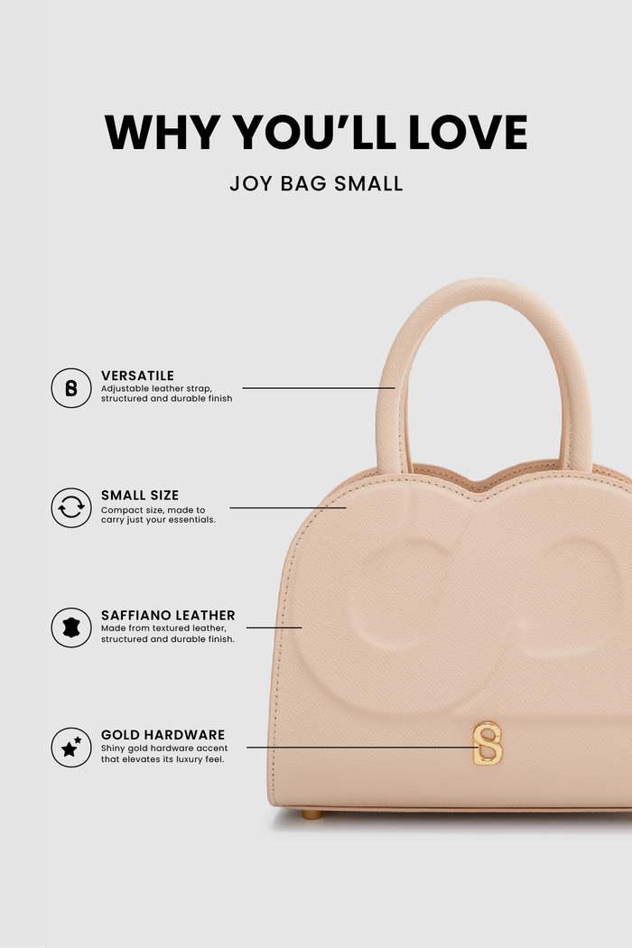 joy bag small with saffiano leather in seaside by buttonscarves feature overview
