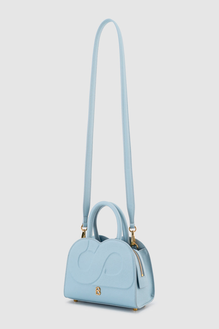 joy bag small with saffiano leather in waterfall by buttonscarves with detachable strap