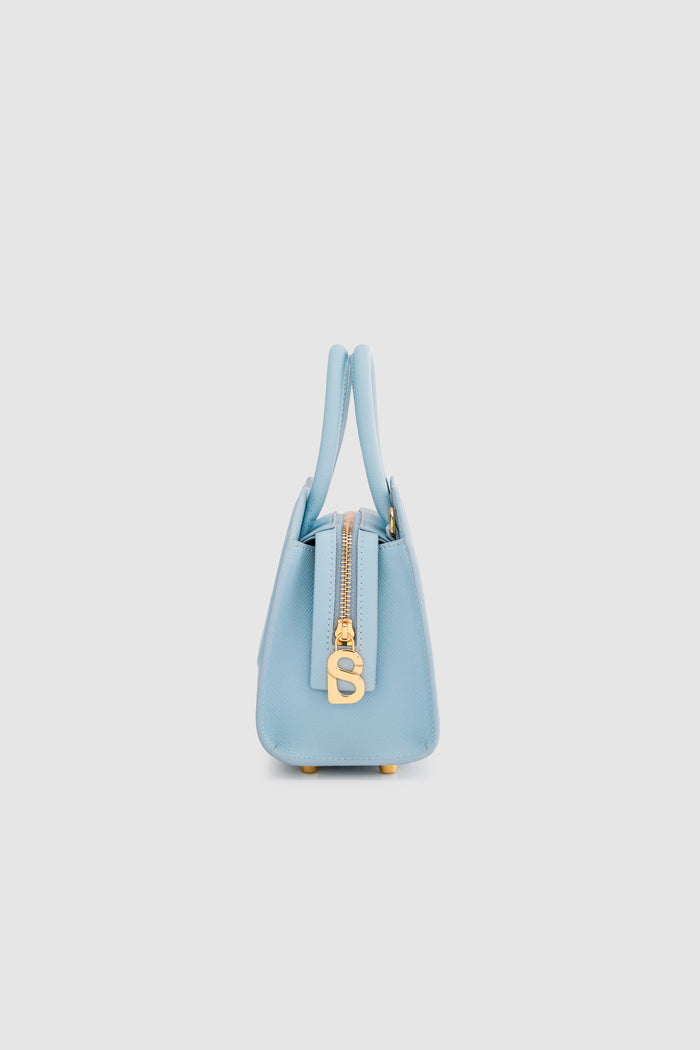 joy bag small with saffiano leather in waterfall by buttonscarves side view