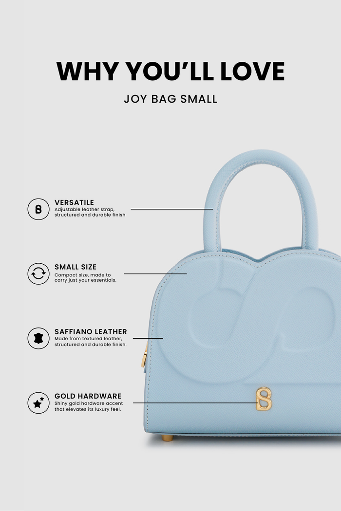 joy bag small with saffiano leather in waterfall by buttonscarves feature overview