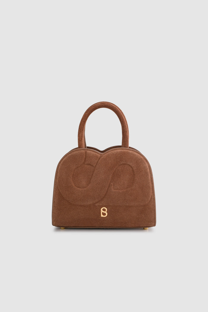 joy bag small with suede leather in caramel by buttonscarves