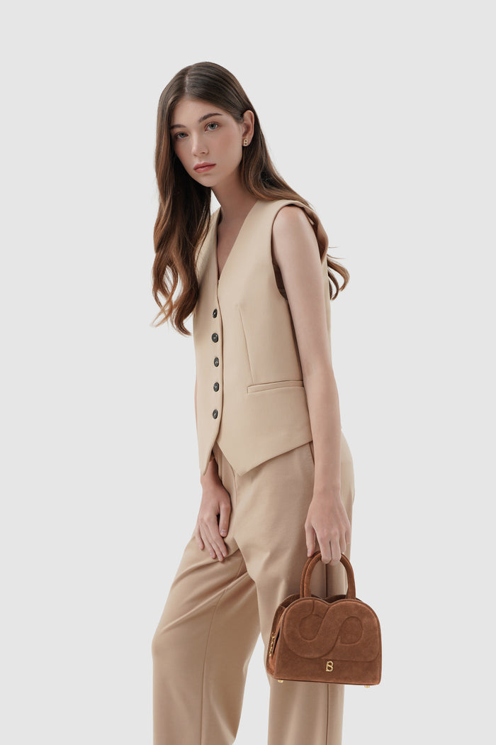 joy bag small with suede leather in caramel by buttonscarves hand carried style