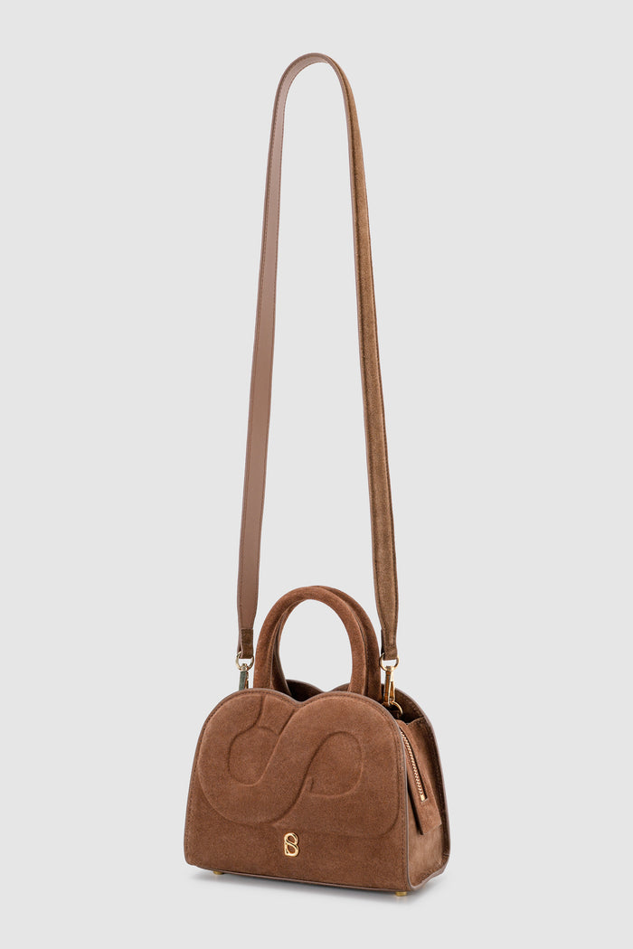 joy bag small with suede leather in caramel by buttonscarves with detachable strap