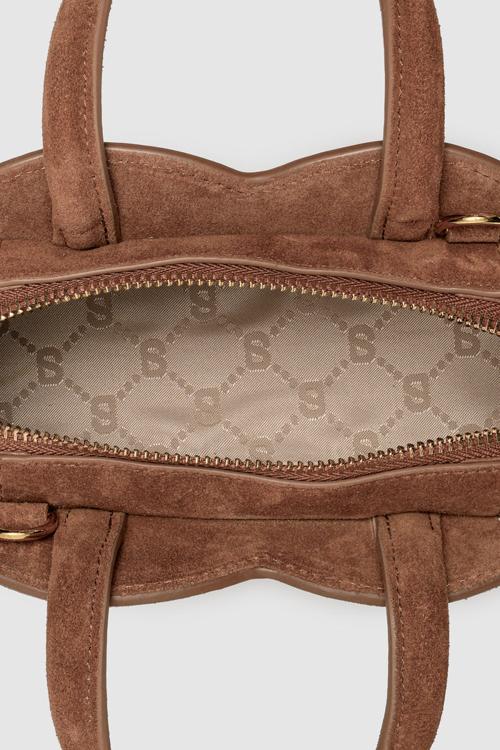joy bag small with suede leather in caramel by buttonscarves interior compartment