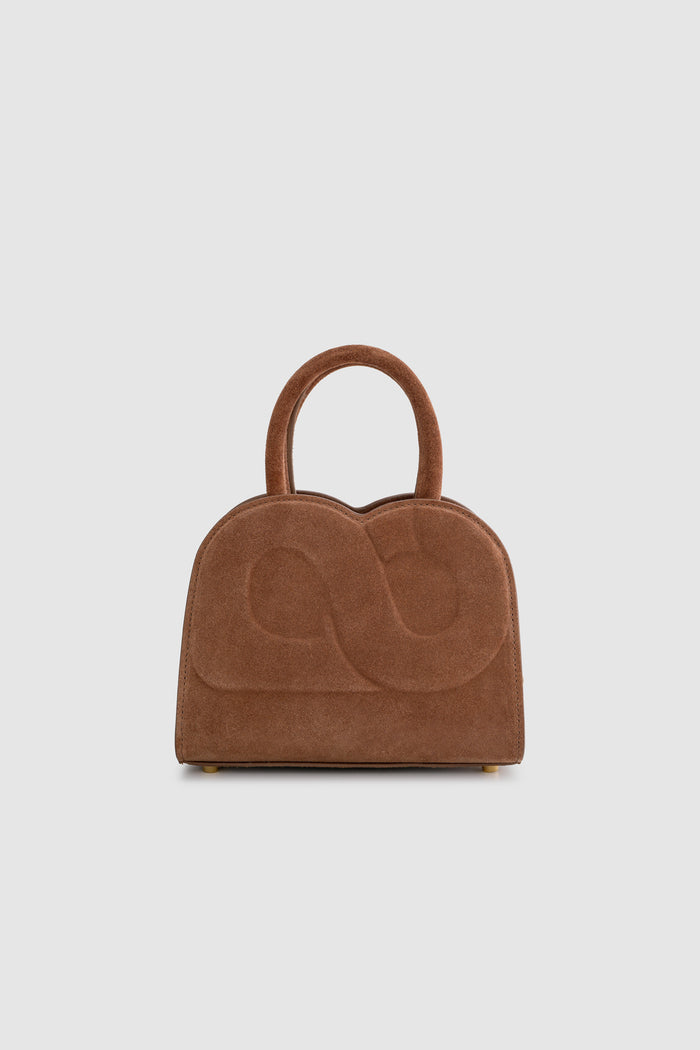 joy bag small with suede leather in caramel by buttonscarves back view
