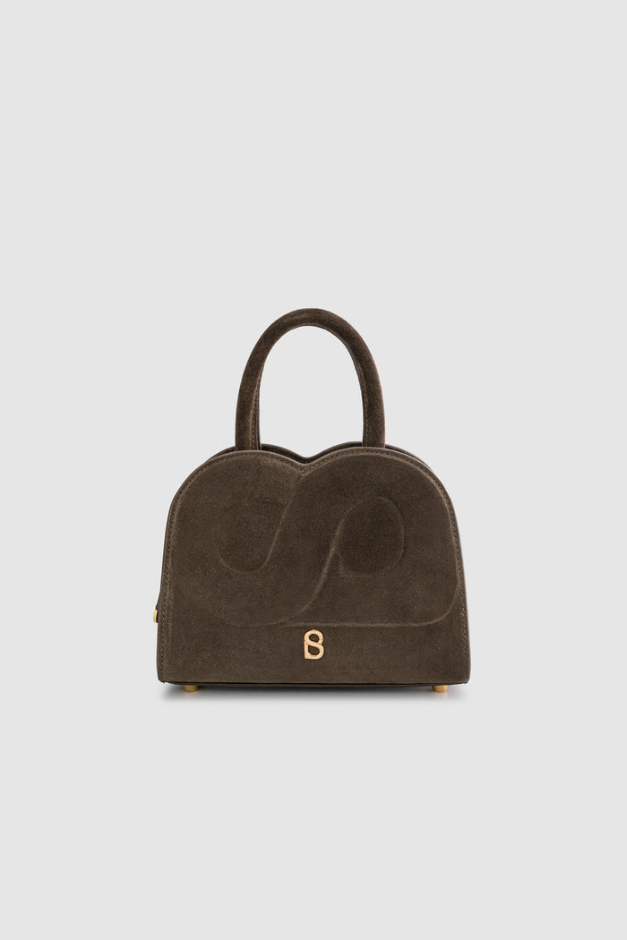 joy bag small with suede leather in dark brown by buttonscarves