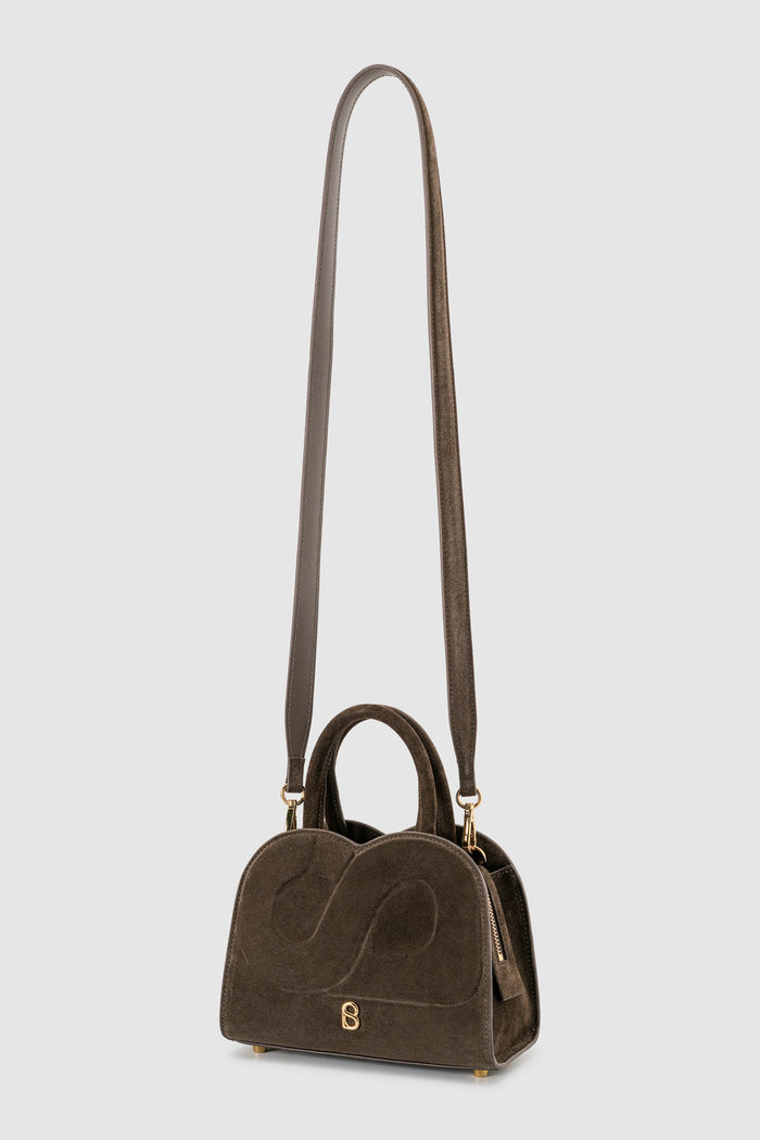 joy bag small with suede leather in dark brown by buttonscarves with detachable strap