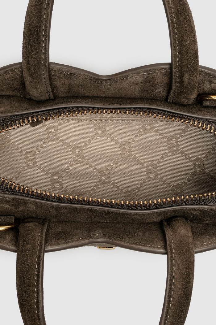 joy bag small with suede leather in dark brown by buttonscarves interior compartment