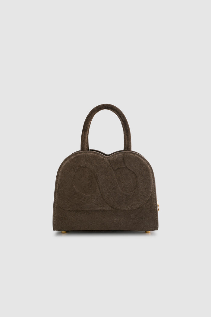 joy bag small with suede leather in dark brown by buttonscarves back view
