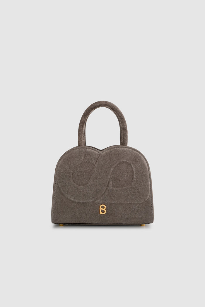 joy bag small with suede leather in taupe by buttonscarves
