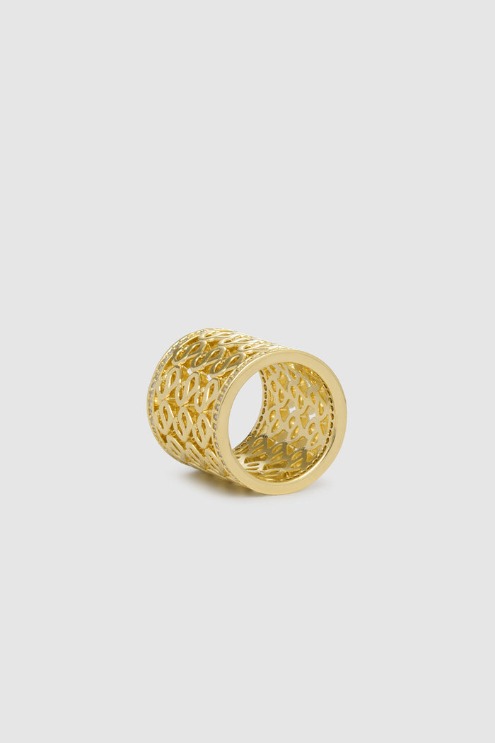 kara ring brooch in gold with inside details