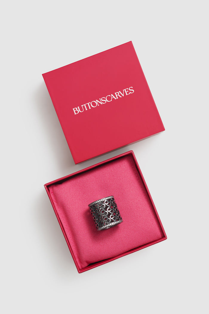 kara ring brooch in hematite by buttonscarves