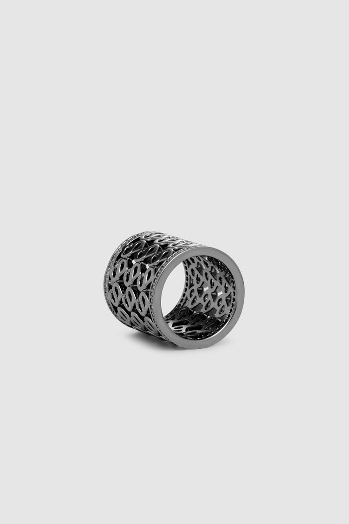 kara ring brooch in hematite with inside details