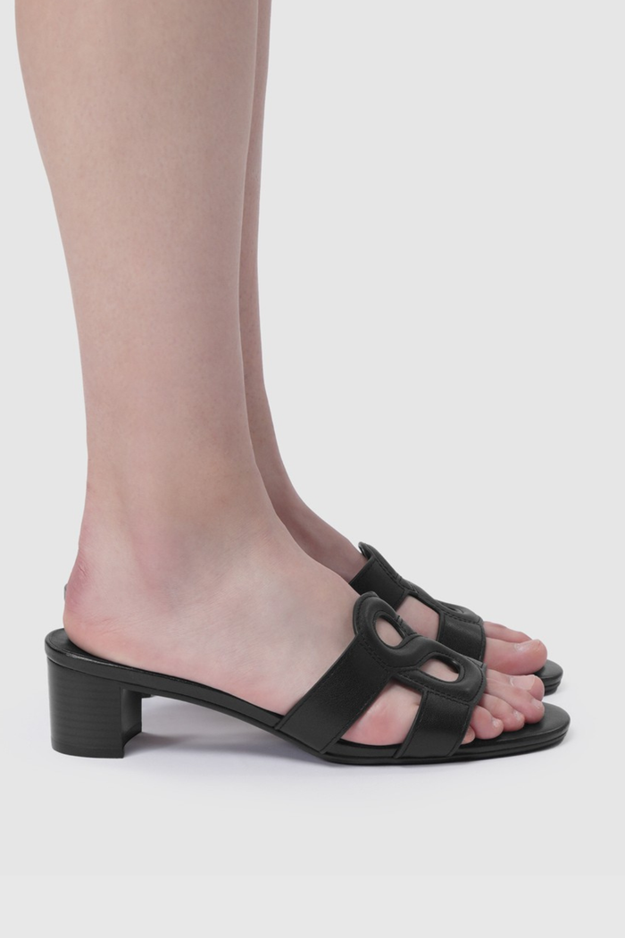 kefi block heels in black by butonscarves worn side view