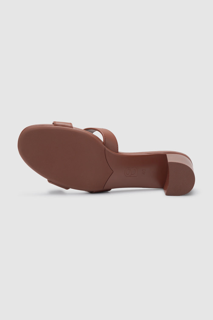 kefi block heels in brown by buttonscarves bottom view