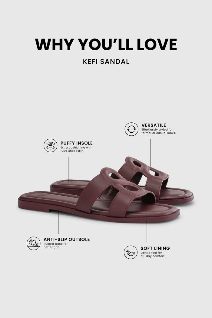 kefi sandal in mahogany by buttonscarves feature overview