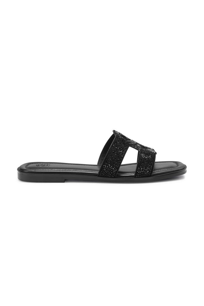 kefi sandal with crystal in black by buttonscarves side view
